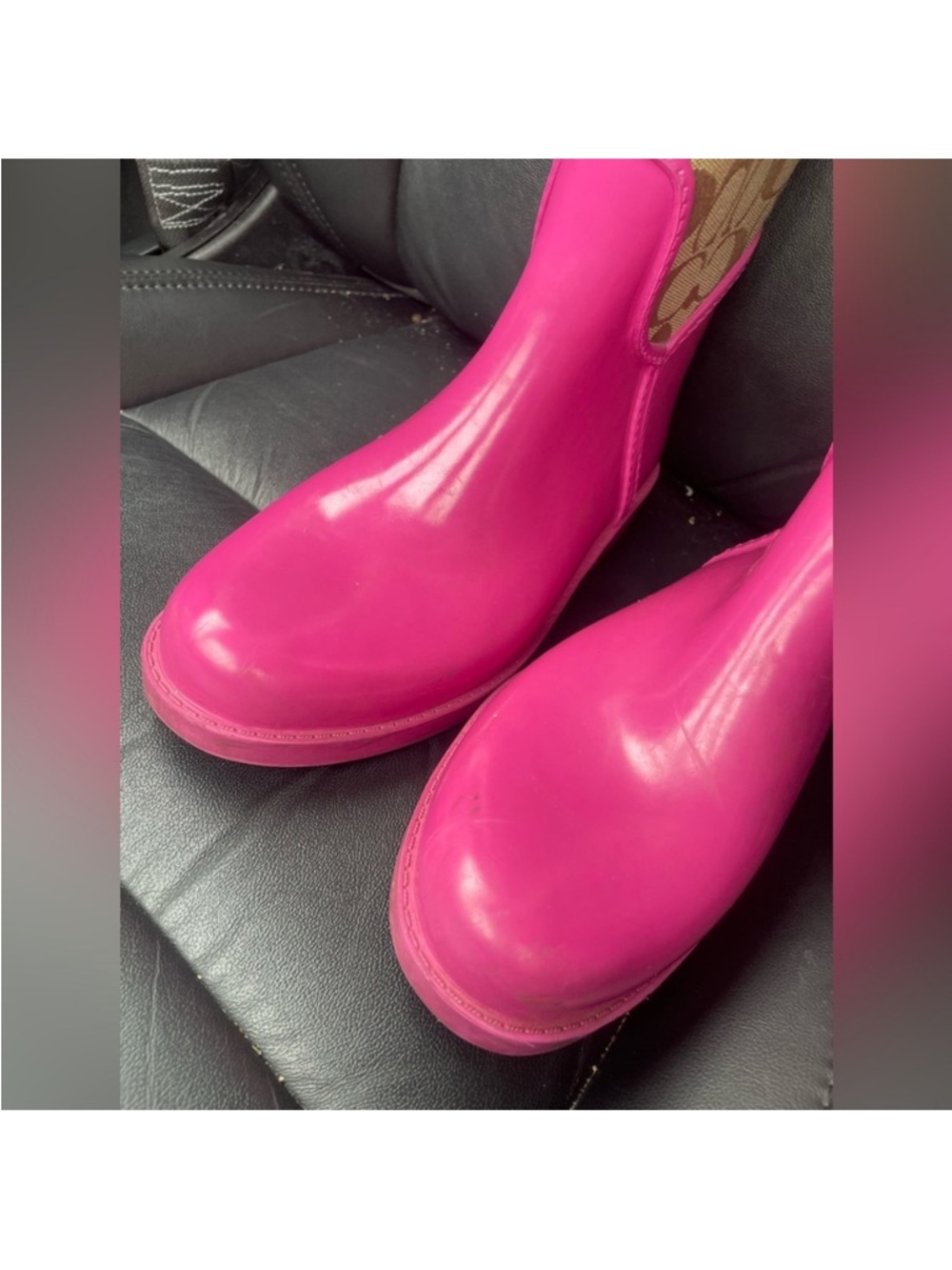 Coach Signature Canvas Knee-High Boots in Hot Pink and Tan - Picture 2 of 6